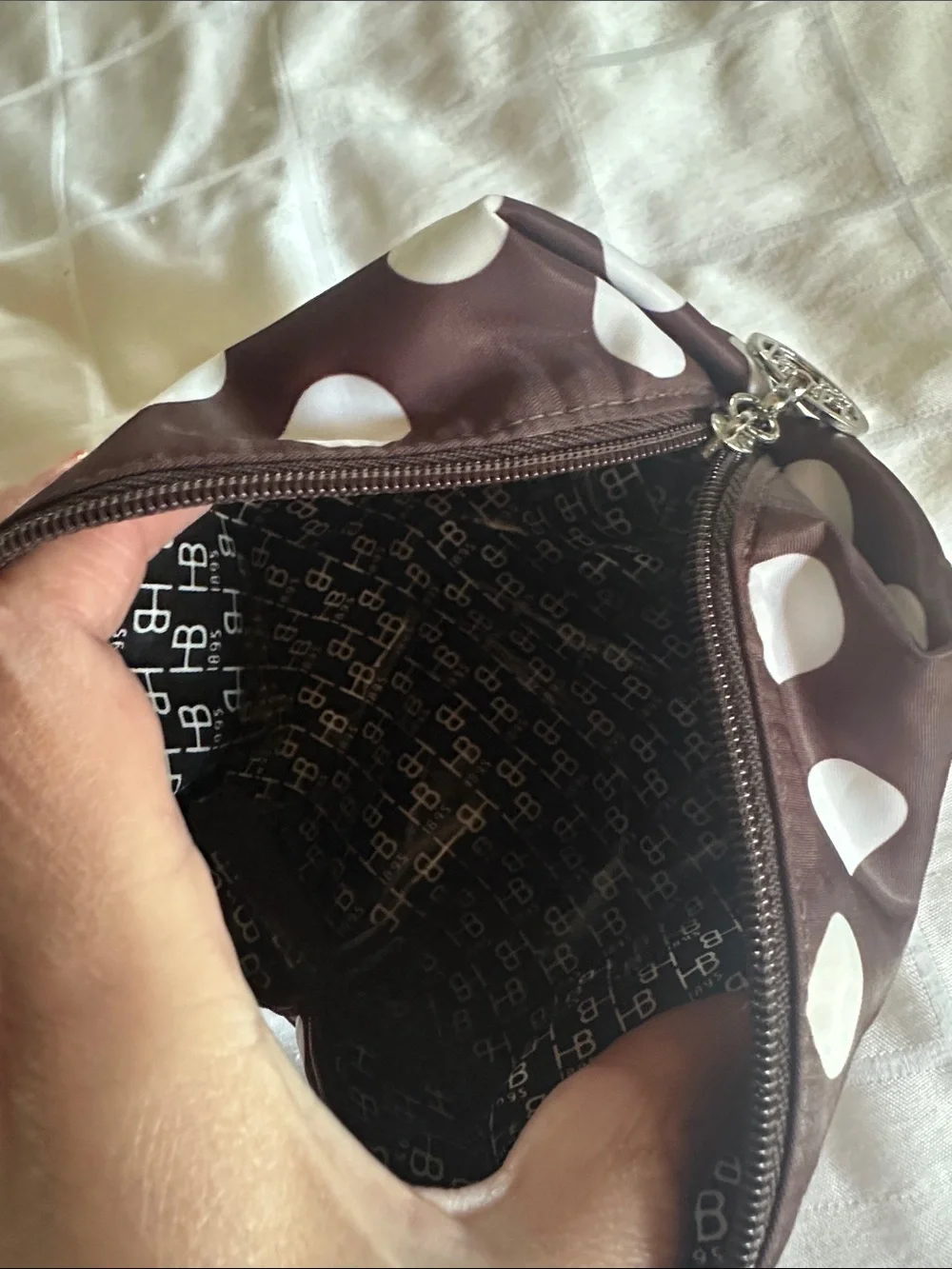 Henri Bendel Clear Cosmetic Train Case with Brown Trim + Brown Polka Dot Pouch